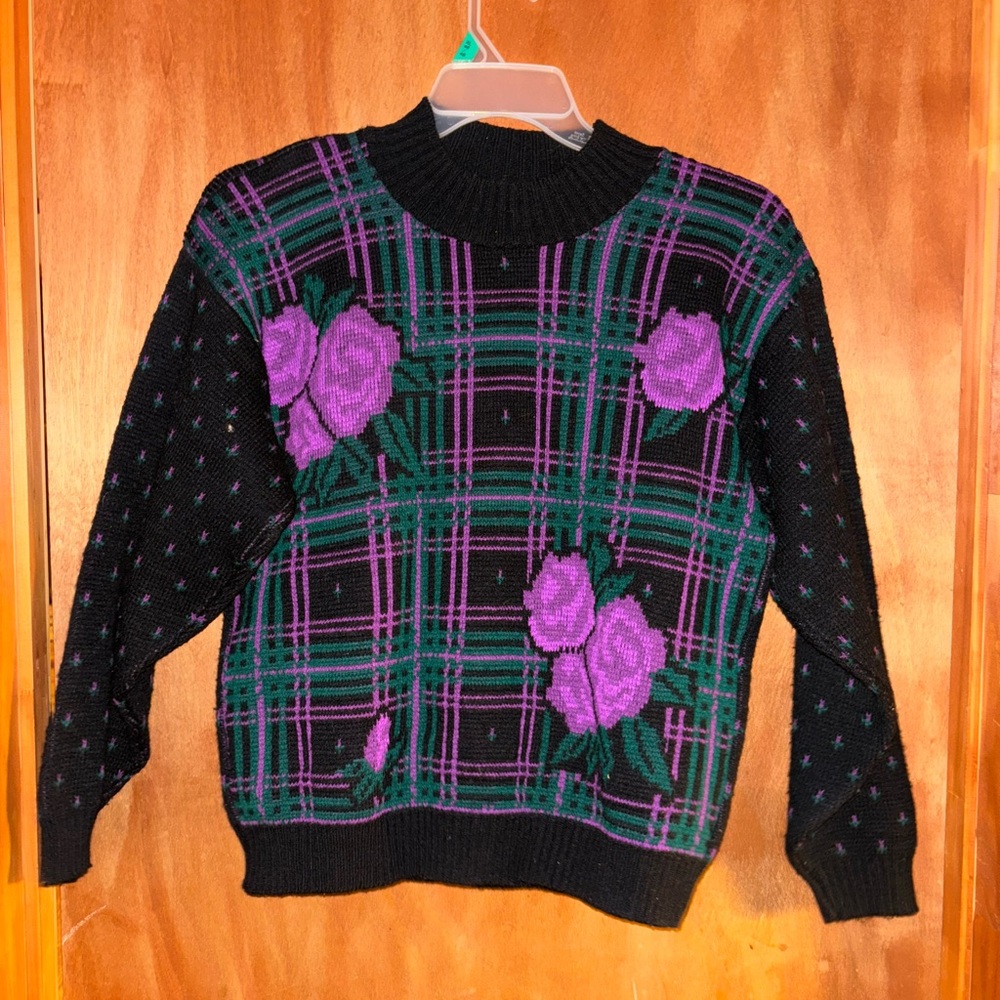 Purple and Black Women's Crew Neck Sweater